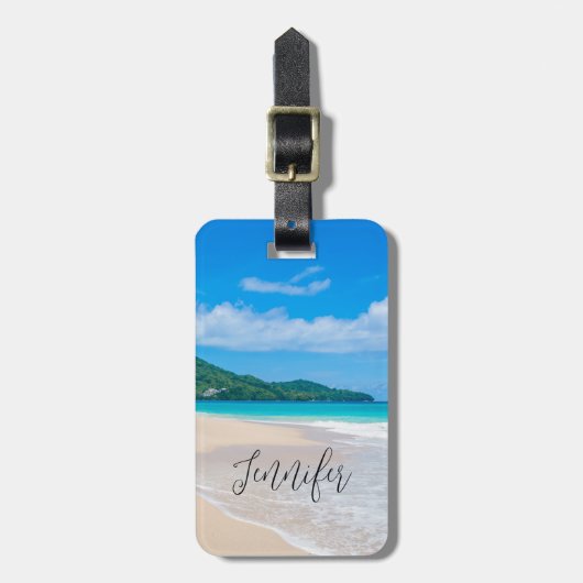 Schilderachtig proeffoto van Tropische Bestemming Bagagelabel (Voorkant verticaal)