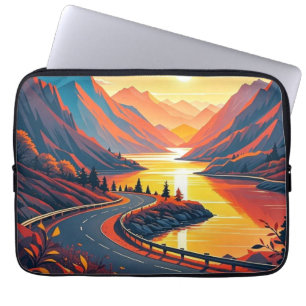 Schilderachtig reizen op kronkelende weg, zonsonde laptop sleeve