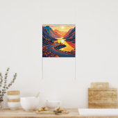 Schilderachtig reizen op kronkelende weg, zonsonde poster (Keuken)