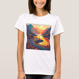Schilderachtig reizen op kronkelende weg, zonsonde t-shirt