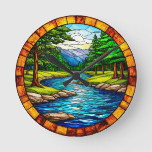 Schilderachtig rivier- en boslandschap ronde klok