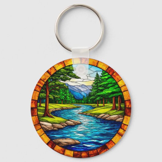 Schilderachtig rivier- en boslandschap sleutelhanger (Voorkant)