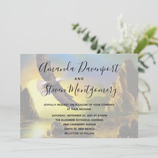Schilderachtig Rustic Bald Eagle Patriotic Wedding Kaart (Staand voorkant)
