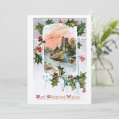 Schilderachtig rustiek  winterlandschap met Holly Feestdagenkaart (Staand voorkant)