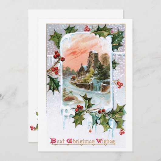 Schilderachtig rustiek  winterlandschap met Holly Feestdagenkaart (Voorkant / Achterkant)