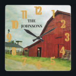 Schilderachtig Rustisch land Rode Barn  Vierkante Klok<br><div class="desc">Ik hou van deze foto en deze schuur. Foto genomen van een oude schuur in Clinton, GA — de woonplaats van mijn vriend. Ik heb de foto op de muur in mijn woonkamer in New York City — dus het maakt niet uit waar je woont, als je verliefd wordt op...</div>