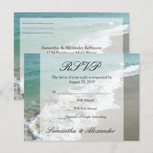 Schilderachtig Strand Bestemming Bruiloft RSVP Bri Uitnodiging Briefkaart (Voorkant / Achterkant)