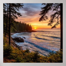 Schilderachtig Sunset Uitzicht met met bomen omzoo Poster