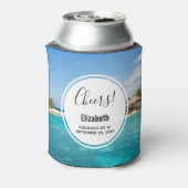 Schilderachtig tropisch strand met rieten hutten V Blikjeskoeler (Blikje Achterkant)