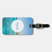 Schilderachtig Tropisch strand met Thatched Huts F Bagagelabel (Voorkant horizontaal)