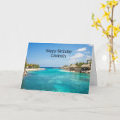 Schilderachtig Tropisch strand met Thatched Huts F Kaart (Gele Bloem)