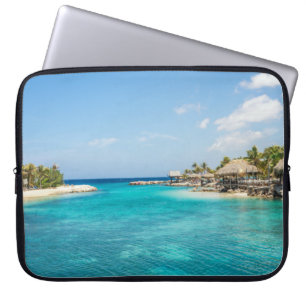 Schilderachtig Tropisch strand met Thatched Huts F Laptop Sleeve