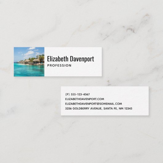 Schilderachtig Tropisch strand met Thatched Huts F Mini Visitekaartje (Voorkant / Achterkant)