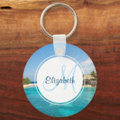 Schilderachtig Tropisch strand met Thatched Huts F Sleutelhanger (Voorkant)