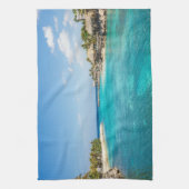 Schilderachtig Tropisch strand met Thatched Huts F Theedoek (Verticaal)