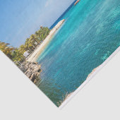 Schilderachtig Tropisch strand met Thatched Huts F Tissuepapier (Detail)