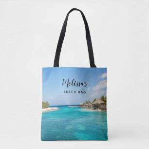 Schilderachtig Tropisch strand met Thatched Huts F Tote Bag