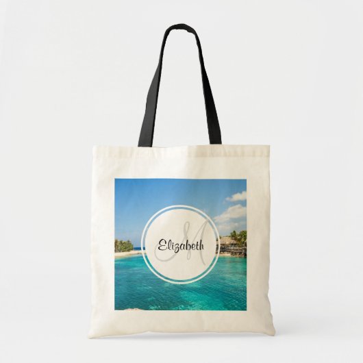 Schilderachtig Tropisch strand met Thatched Huts F Tote Bag (Voorkant)