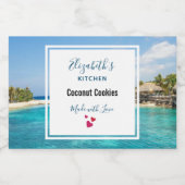 Schilderachtig Tropisch strand met Thatched Huts F Voedselcontainer Etiket (Enkel label)