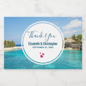 Schilderachtig Tropisch strand met Thatched Huts F Voedselcontainer Etiket (Enkel label)