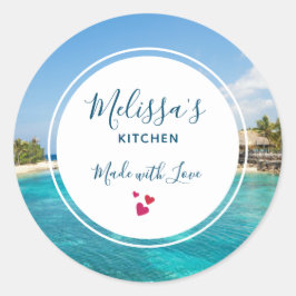 Schilderachtig Tropisch strand met Thatched Huts K Ronde Sticker