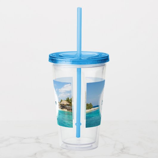 Schilderachtig Tropisch strand met Thatched Huts M Acryl Drinkbeker (Rechts)