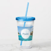 Schilderachtig Tropisch strand met Thatched Huts M Acryl Drinkbeker (Achterkant)