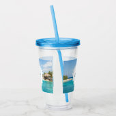 Schilderachtig Tropisch strand met Thatched Huts M Acryl Drinkbeker (Links)