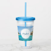 Schilderachtig Tropisch strand met Thatched Huts M Acryl Drinkbeker (Voorkant)