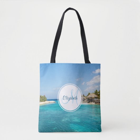 Schilderachtig Tropisch strand met Thatched Huts M Tote Bag (Voorkant)