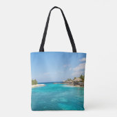 Schilderachtig Tropisch strand met Thatched Huts M Tote Bag (Achterkant)