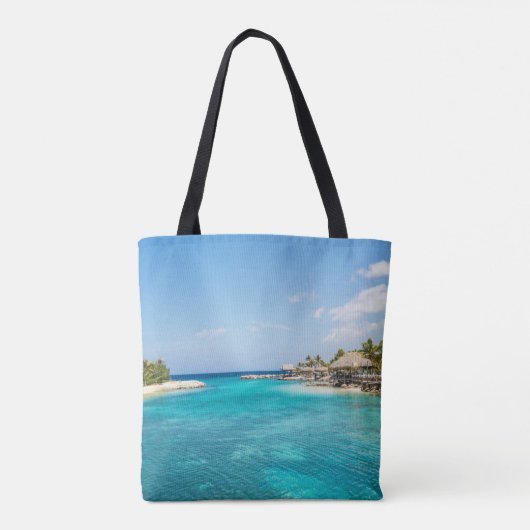 Schilderachtig Tropisch strand met Thatched Huts M Tote Bag (Achterkant)