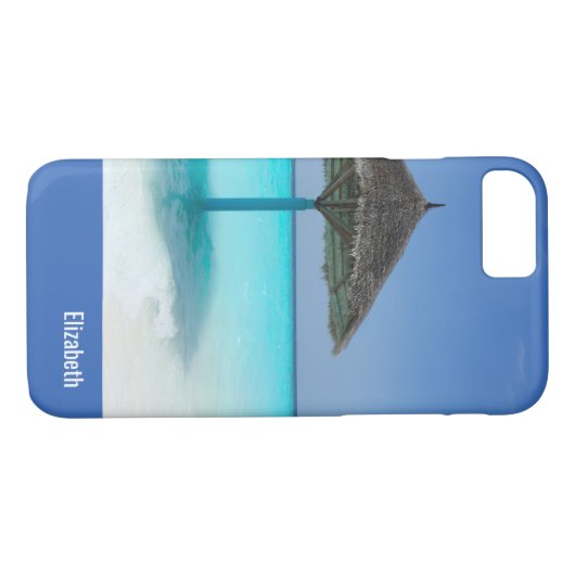 Schilderachtig Tropisch strand met Thatched Umbrel Case-Mate iPhone Case (Achterkant (Horizontaal))
