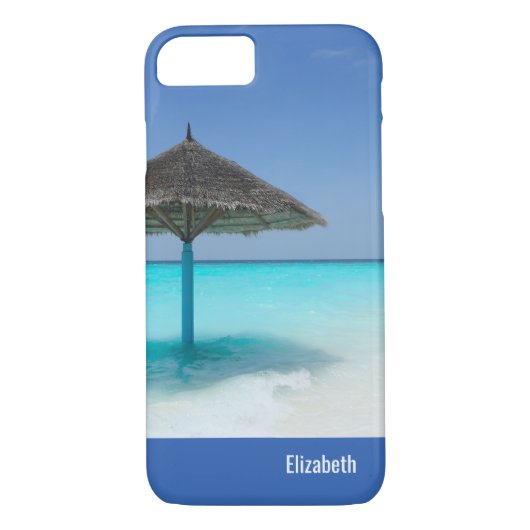 Schilderachtig Tropisch strand met Thatched Umbrel Case-Mate iPhone Case (Achterkant)