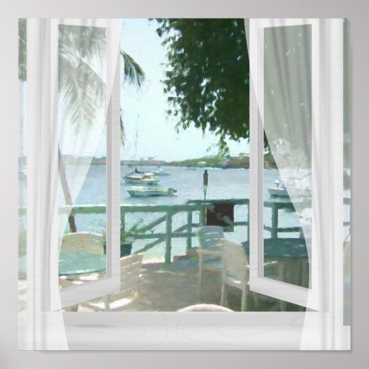 Schilderachtig tropische watervallen palmboom poster (Voorkant)