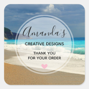Schilderachtig Turquoise Blue Zee Beach Photo Busi Vierkante Sticker