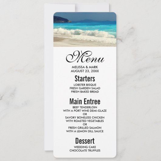 Schilderachtig Turquoise Blue Zee Beach Photo Menu Kaart (Voorkant)