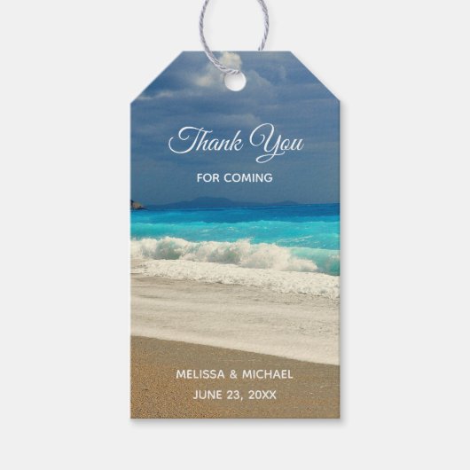 Schilderachtig Turquoise Blue Zee Beach Photo Wedd Cadeaulabel (Voorkant)