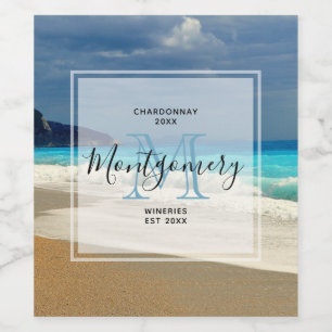 Schilderachtig Turquoise Blue Zee Beach Photo Wine Wijn Etiket