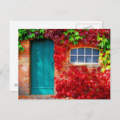 Schilderachtig Turquoise-deur met levendige herfst Briefkaart (Voorkant / Achterkant)