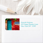 Schilderachtig Turquoise-deur met levendige herfst Etiket (Insitu)