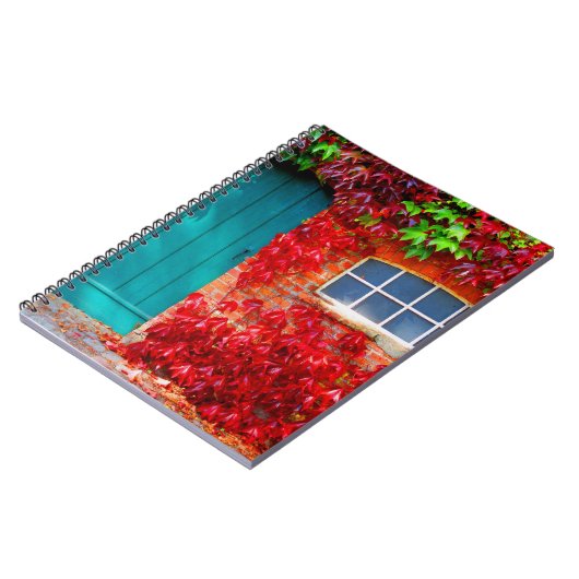 Schilderachtig Turquoise-deur met levendige herfst Notitieboek (Linkerzijde)