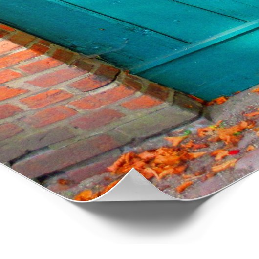 Schilderachtig Turquoise-deur met levendige herfst Poster (Hoek)