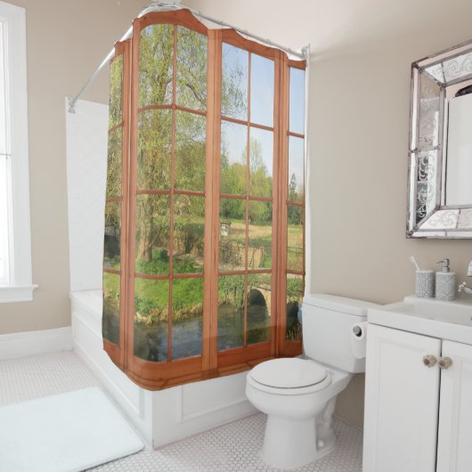 Schilderachtig Uitzicht Landvenster Cotswold Douchegordijn (In situ)