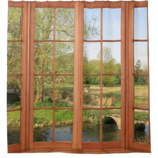 Schilderachtig Uitzicht Landvenster Cotswold Douchegordijn (Voorkant)