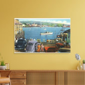Schilderachtig Uitzicht uit de Wharf, Boats en Car Canvas Afdruk (Insitu (Woonkamer))