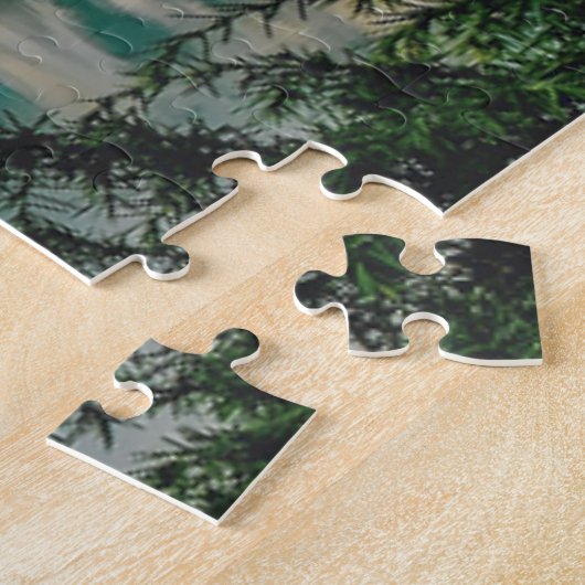 Schilderachtig uitzicht van het meerhuis alpine legpuzzel (Zijkant)