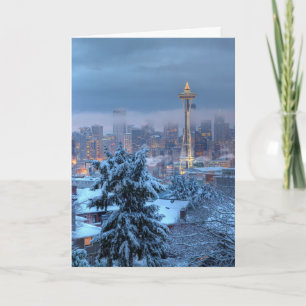 Schilderachtig Uitzicht van Snowy Seattle Feestdagen Kaart