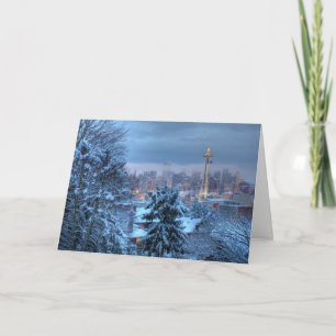 Schilderachtig Uitzicht van Snowy Seattle Feestdagen Kaart