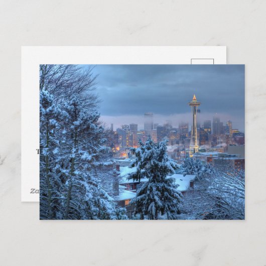 Schilderachtig Uitzicht van Snowy Seattle Feestdagenkaart (Voorkant / Achterkant)